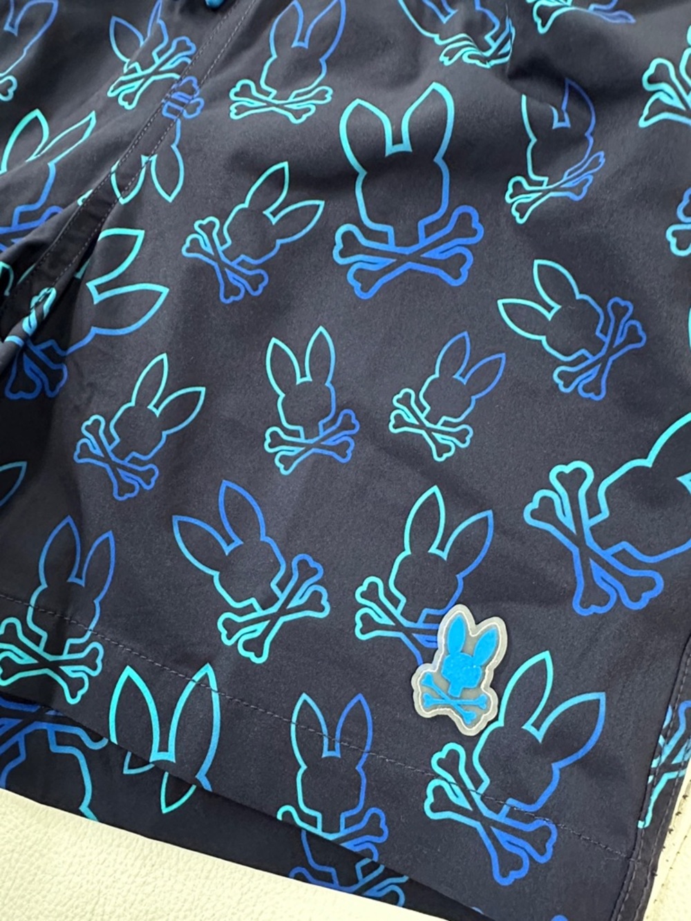 Psycho Bunny Boys Navy Swim Trunks with Blue Bunny Print size M (10-12) - Picture 3 of 9